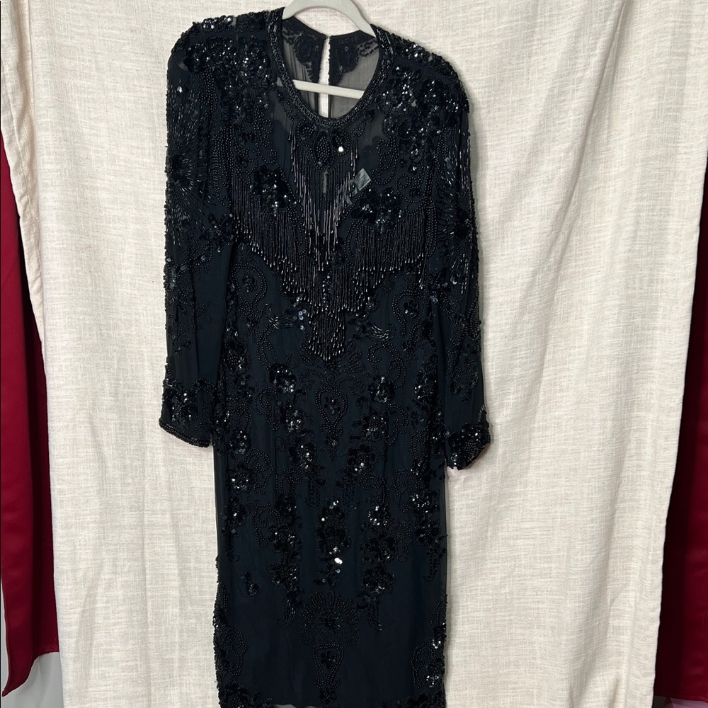 Vintage Black Tie by He-Ro Industries Elegant Black Sequin Dress size 14